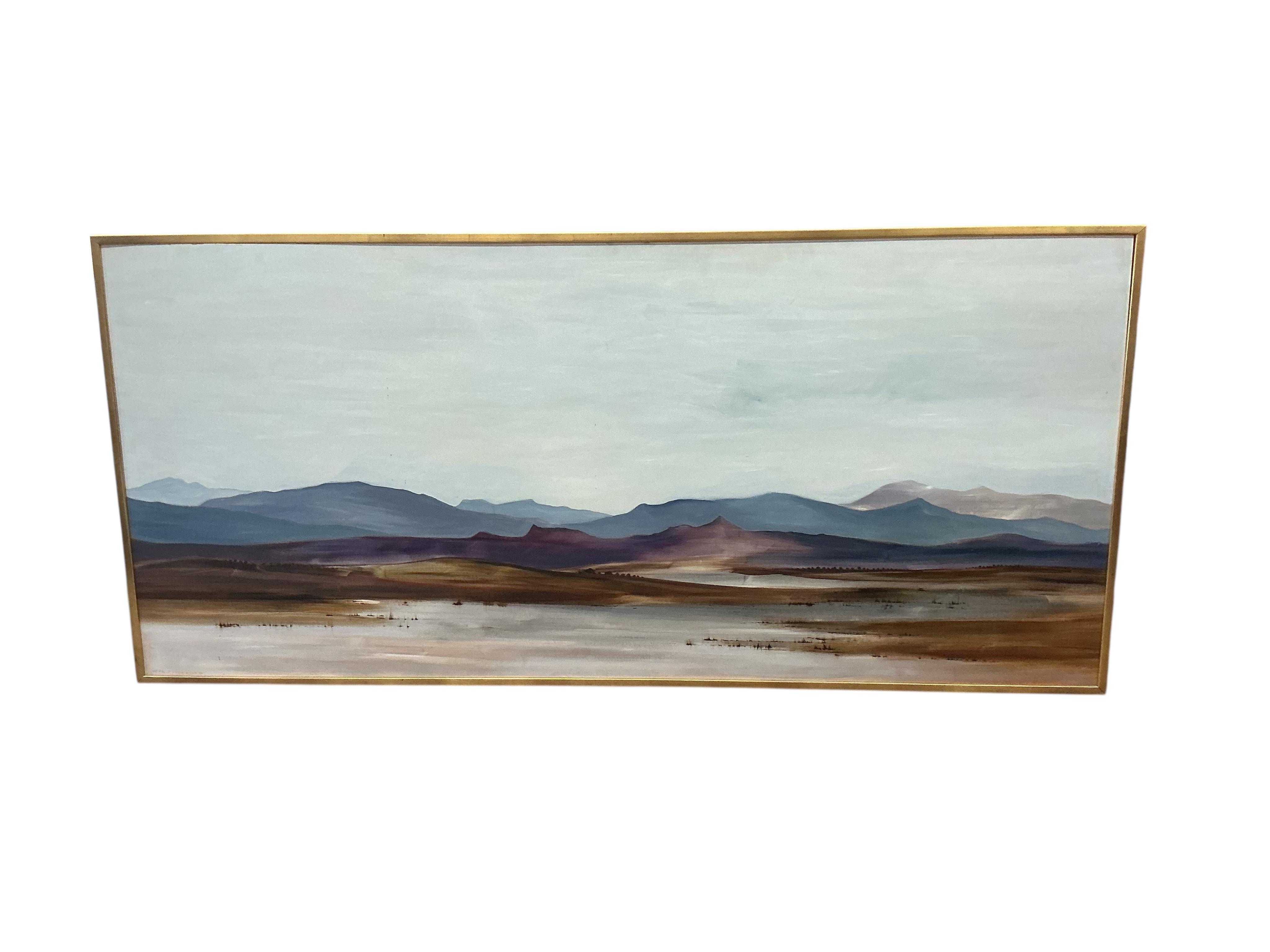 Gerald Parkinson (1926-), Northern Spain mountainous lakeside landscape, oil on board, signed, dated ‘66, 231cm x 107cm